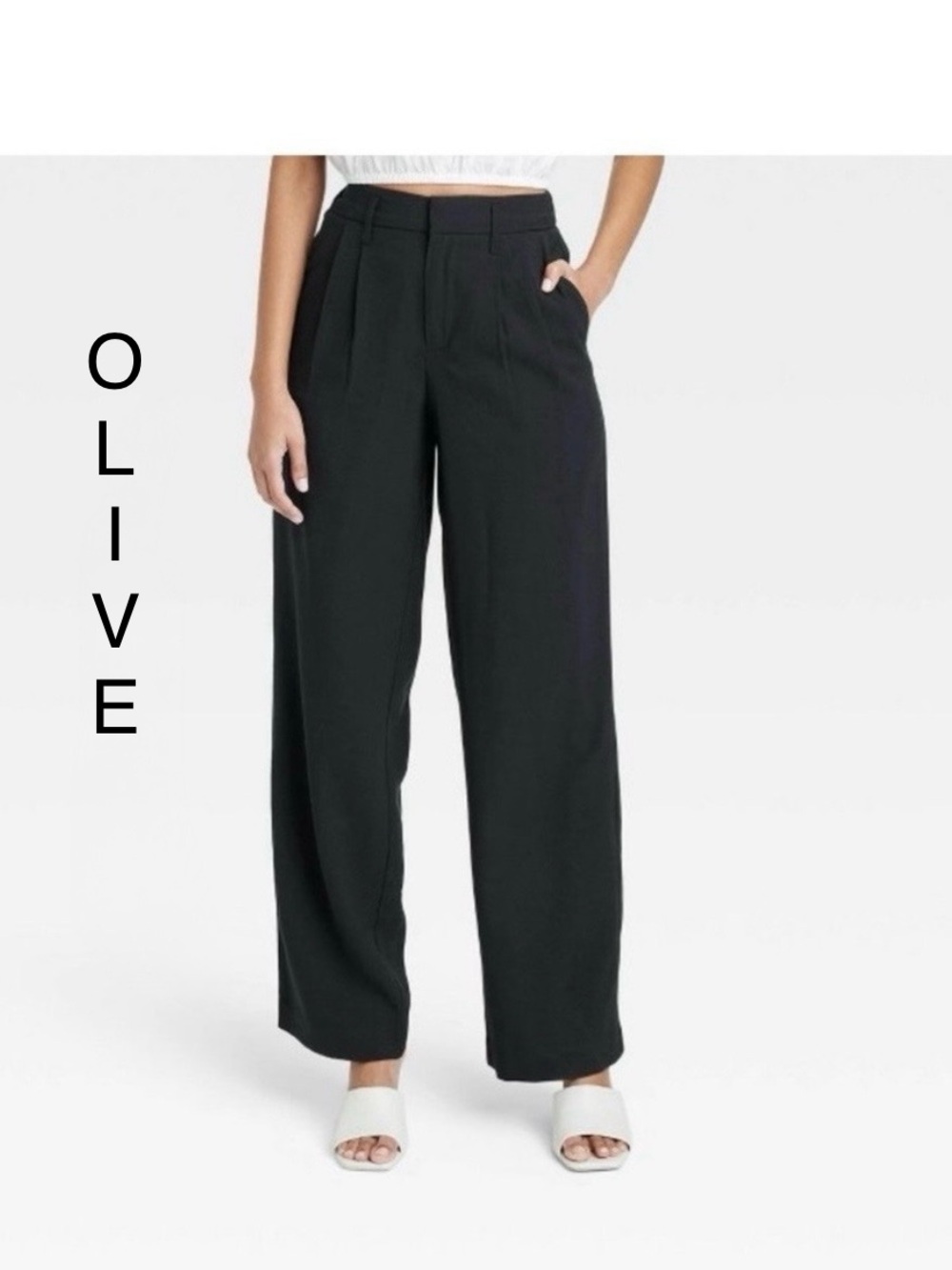 A New Day Women's Cotton High Rise Straight Relaxed Hip Chino Pants Green 8 NWT